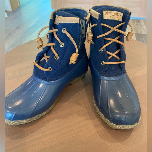 Sperry Top sider Saltwater STS85911 Women duck boots Emboss Wool Navy Sz: 7 - Picture 2 of 9